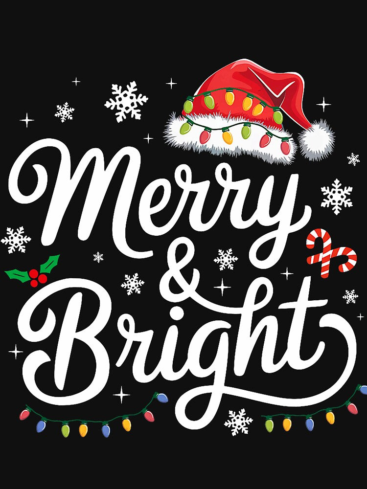 Merry And Bright Christmas Lights Cozy Lettering by cerima