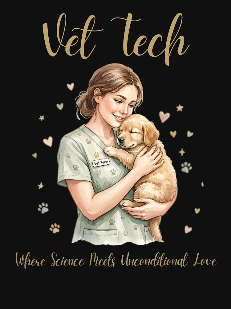 Vet Tech Where Science Meets Unconditional Love — Watercolor Veterinary Technician Golden Retriever Puppy Gift Shirt by CottonFirst