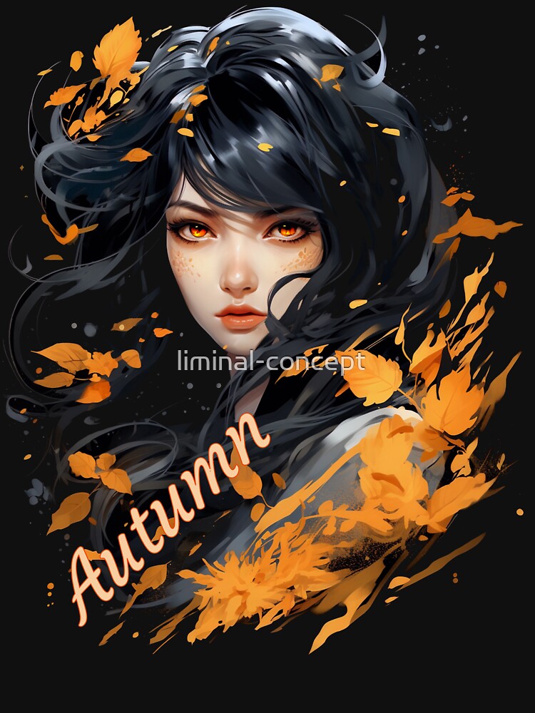 Autumn Woman Abstract Art With Golden Orange Leaves by liminal-concept