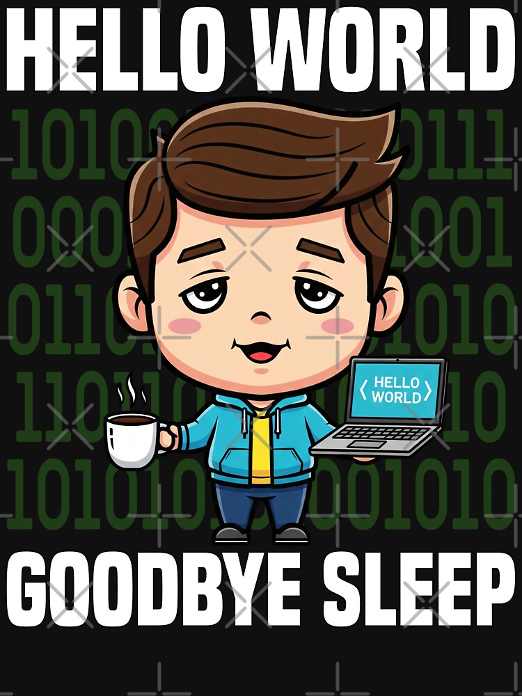 HELLO WORLD, GOODBYE SLEEP - PROGRAMMER GIFT by KEF Custom