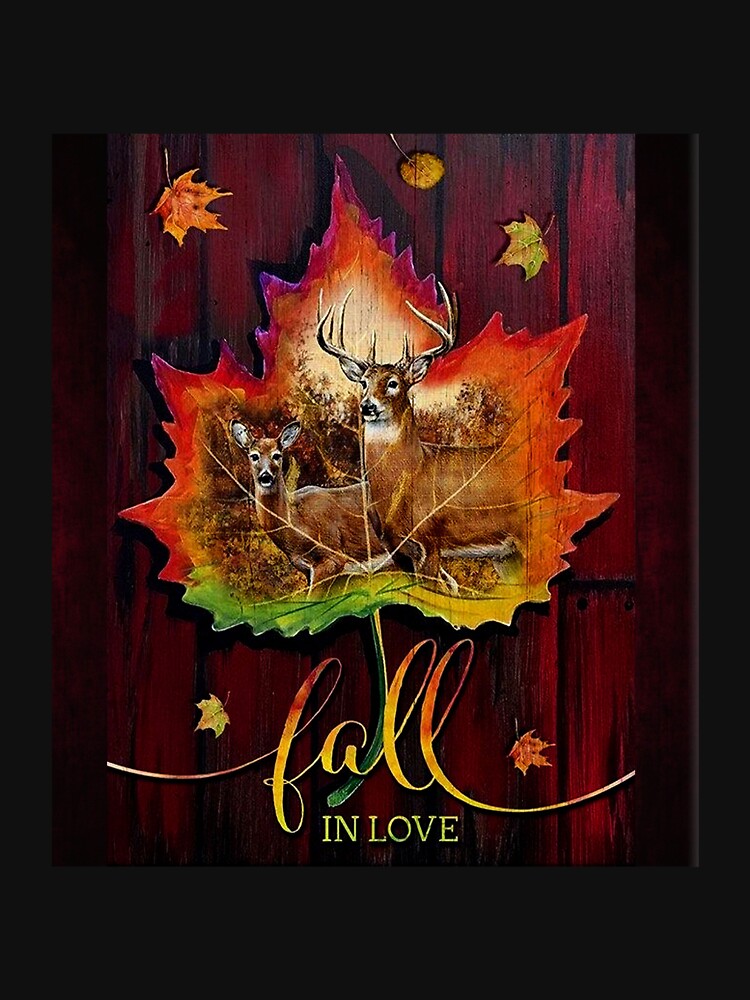 Deer Fall In Love Red Maple Leaf Vintage Wood Style by CindyHagen