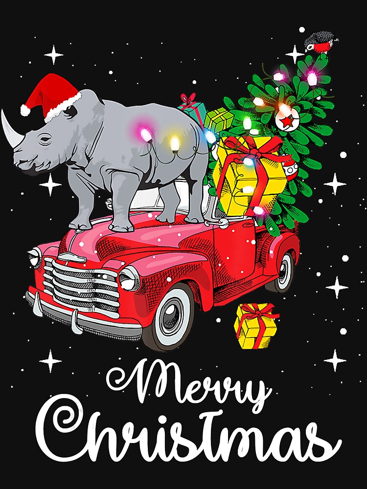 Rhino Rides Red Truck Christmas Pajama T-Shirt by GrahamWalsh