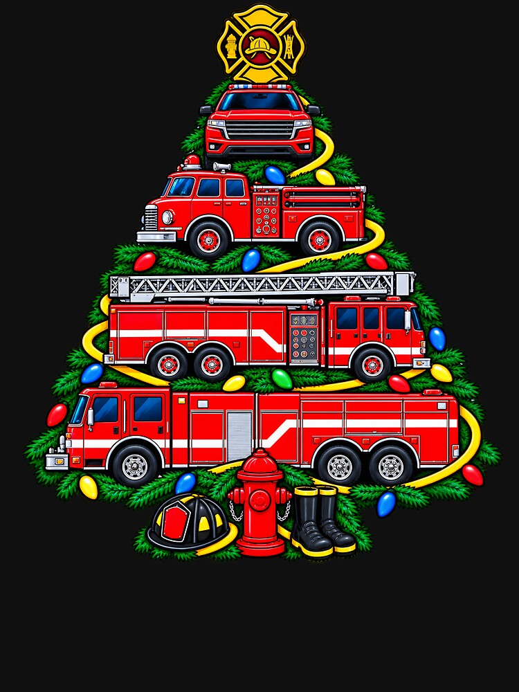 Fire Truck Xmas Lights Firefighter Fire Truck Christmas Tree by clothesy7
