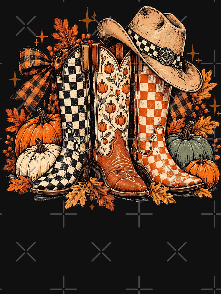 Rustic Autumn Cowboy Boots Pumpkins Western Fall Harvest by ArcaneArtistry