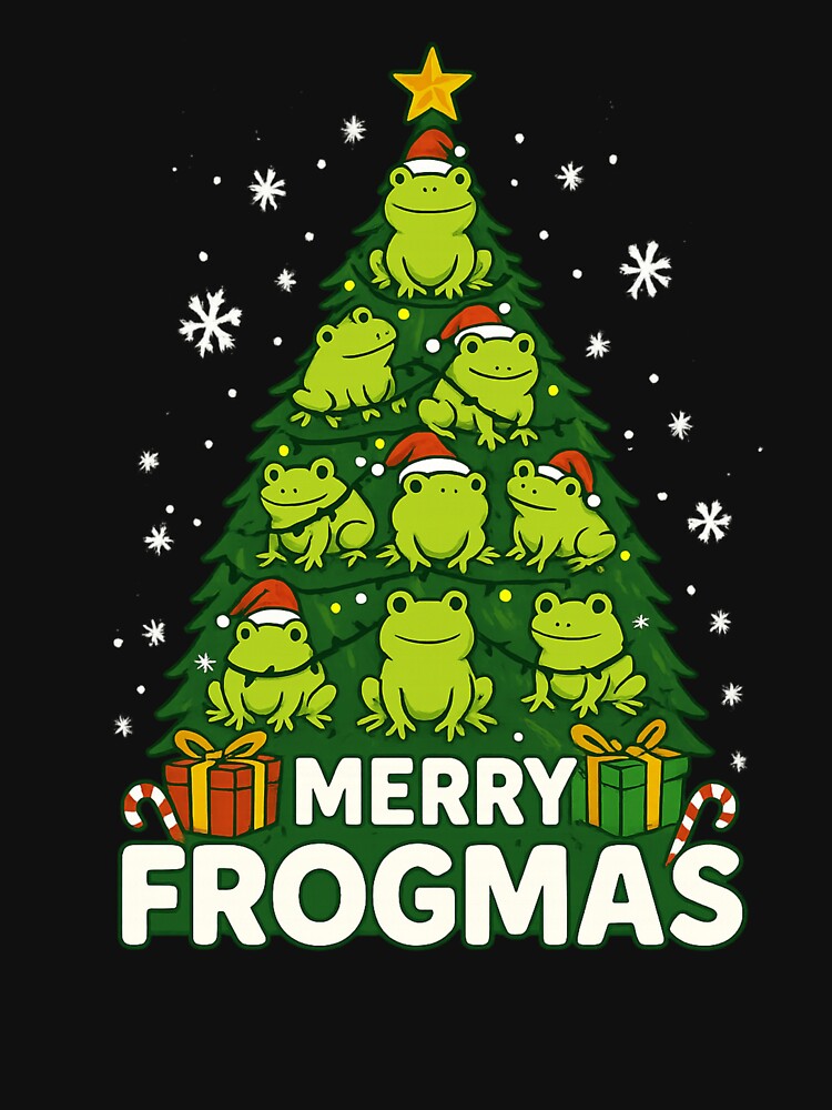 Merry Frogmas Funny Frog Christmas Tree Santa Hat Pun by haitrieuic96