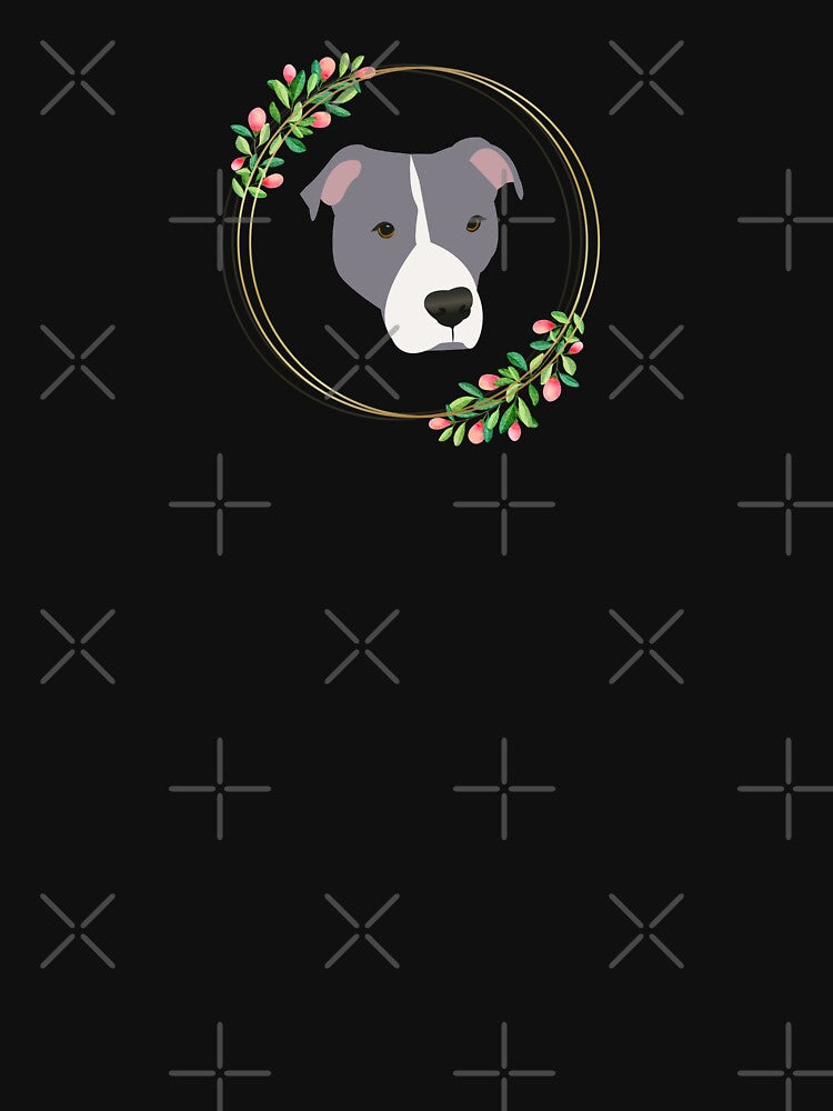 Grey and White Pit Bull Flower Frame by KCPetPortraits