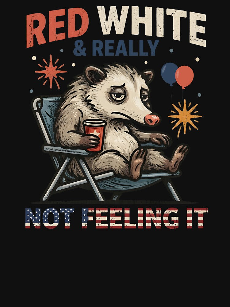 Red White & Really Not Feeling It Funny Opossum | Retro Patriotic Meme | 4th of July Humor by ZyziowskyArt
