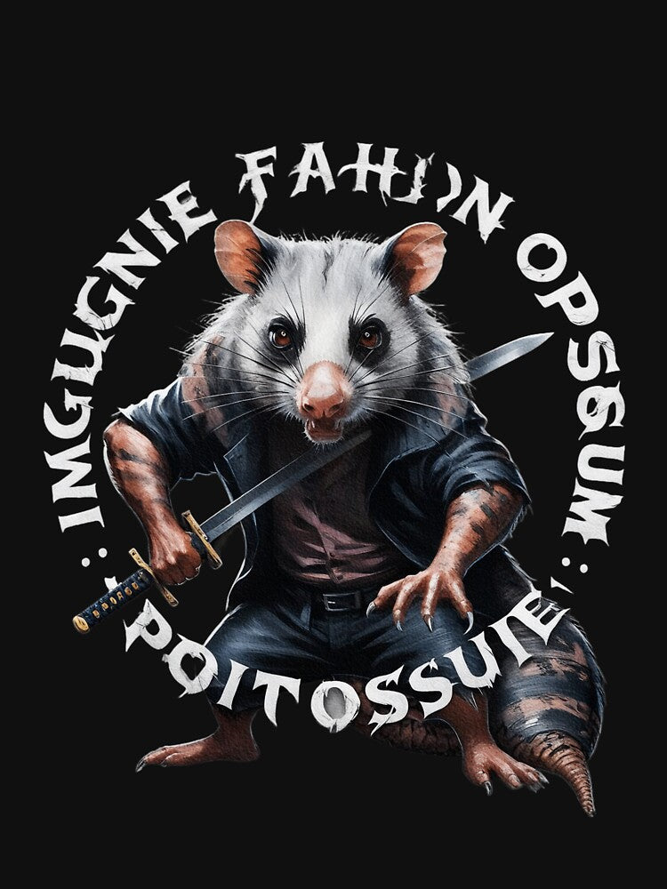 Opossum with Sword and Inscription. by GraveKey