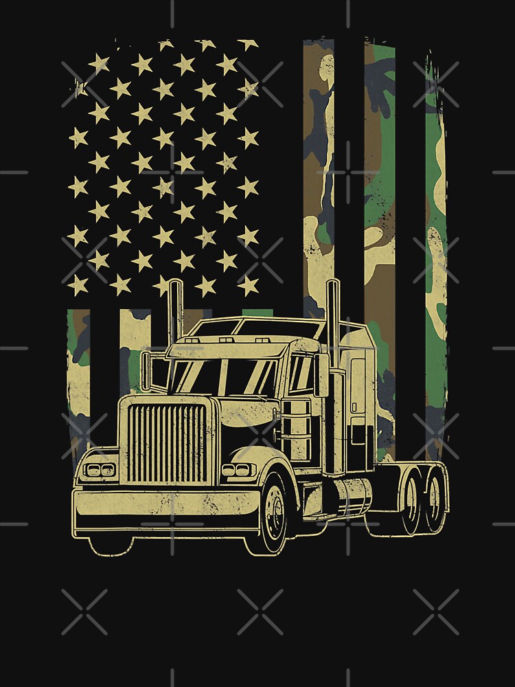 Vintage Trucker Camouflage American Flag Truck Driver by GardNewerd