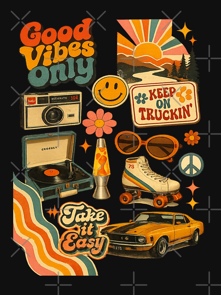 Retro 70s Groovy Vintage Aesthetic Graphic T-Shirt by jerlinabechiv