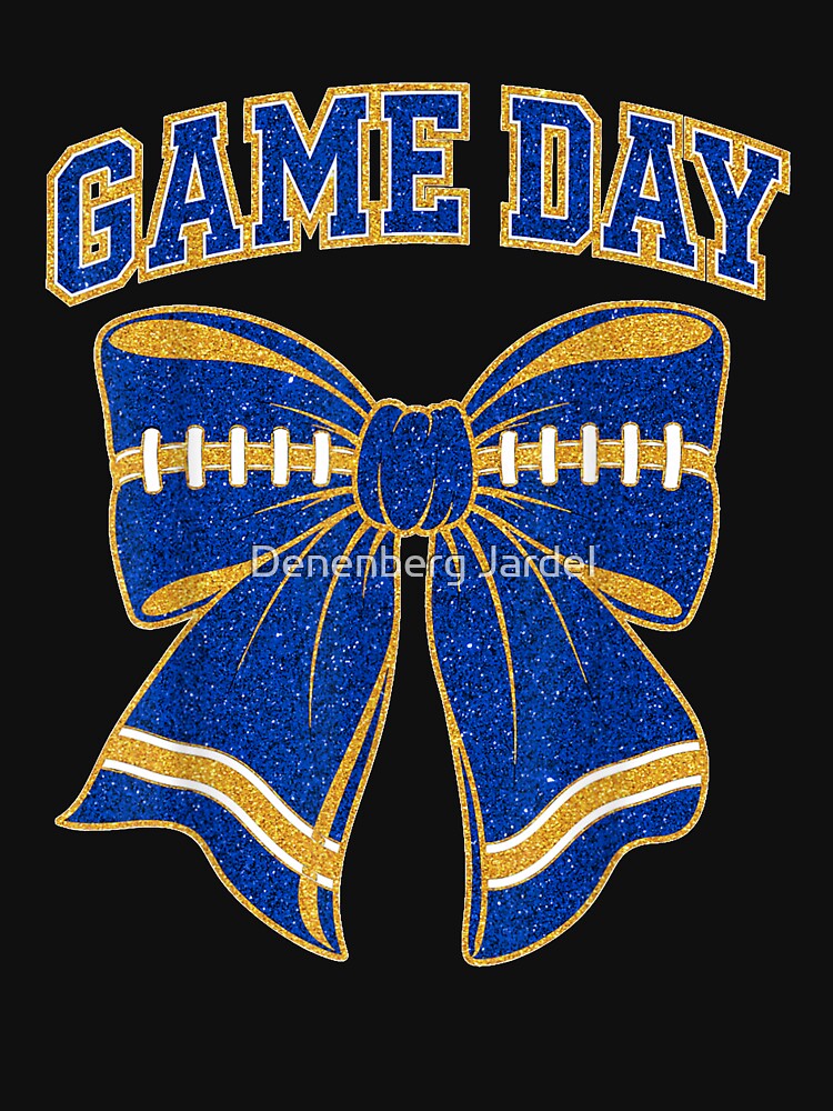 Blue and Gold Coquette Bow Game Day Football Cheer Mom by Denenberg Jardel