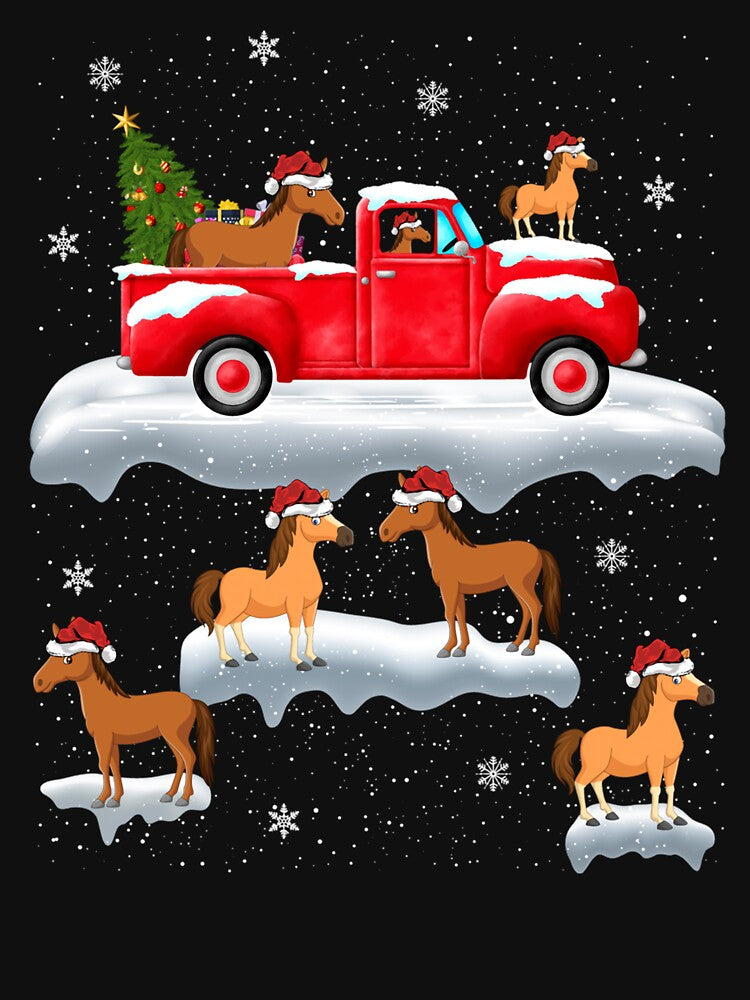 Horses Driving Christmas Tree Red Truck Horse Christmas by hatwarhamteri