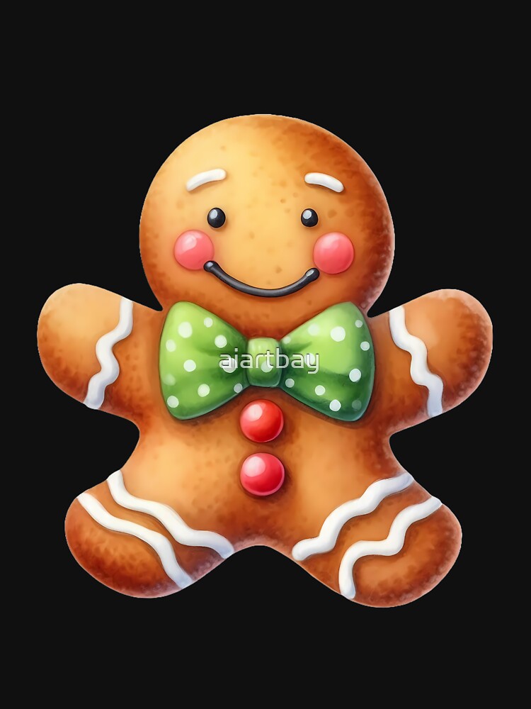 Festive Delight: Smiling Gingerbread Man Watercolor Art by aiartbay
