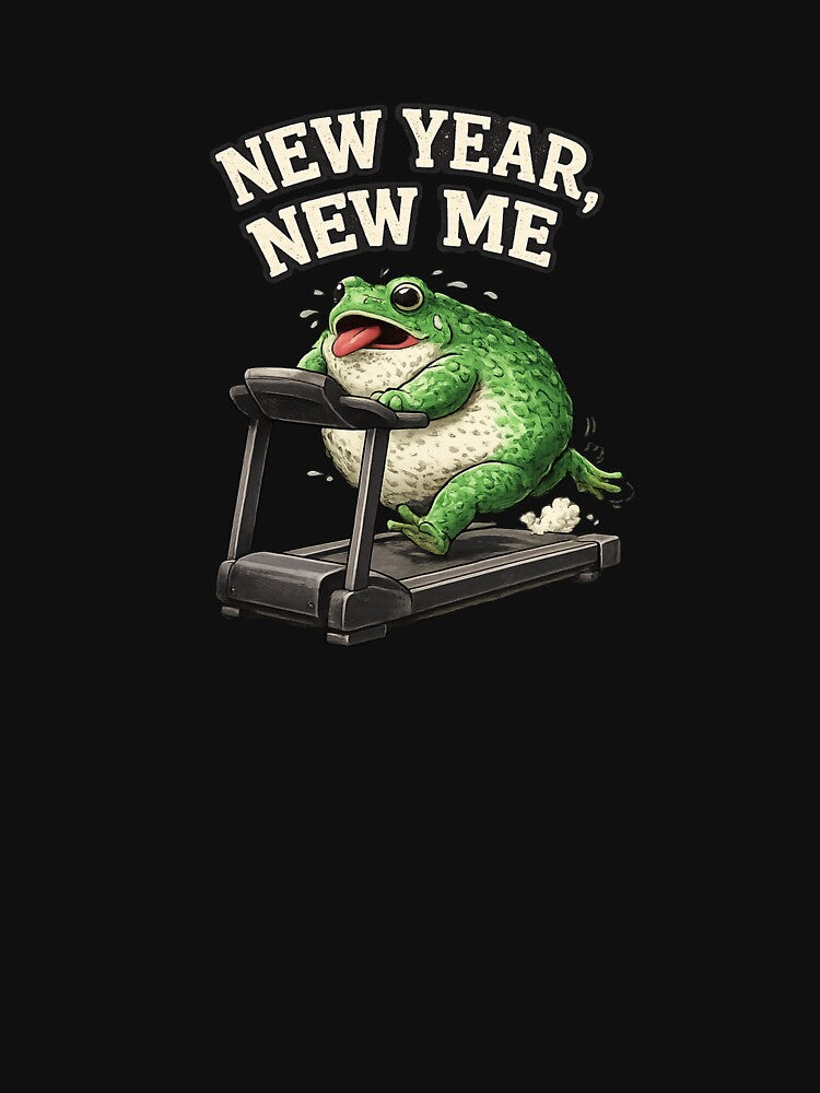 Chubby Frog on Treadmill | New Year, New Me Funny Illustration by PRfoxy