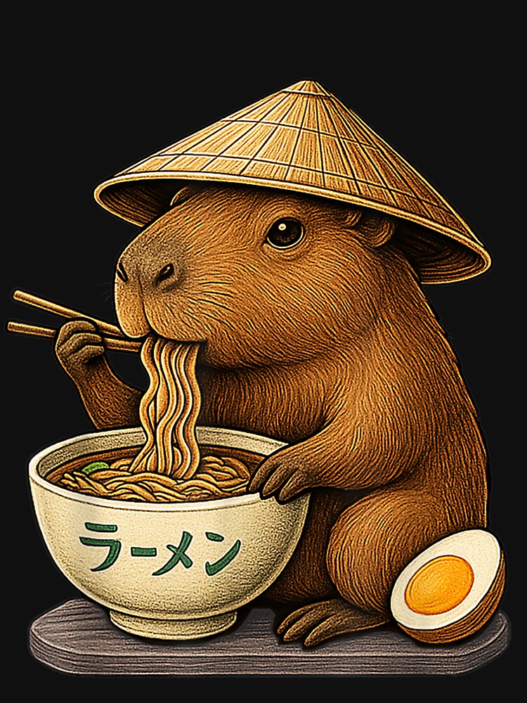 Kawaii Capybara Eating Japanese Ramen Graphic Anime Funny Art for Men Women Kids , Capybara Gift Lover by DZIRI NAJAT