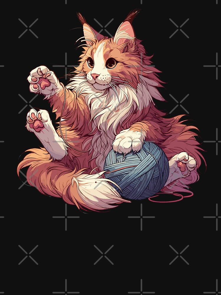 Cat and knitting funny cat with yarn ball by TomFrontierArt