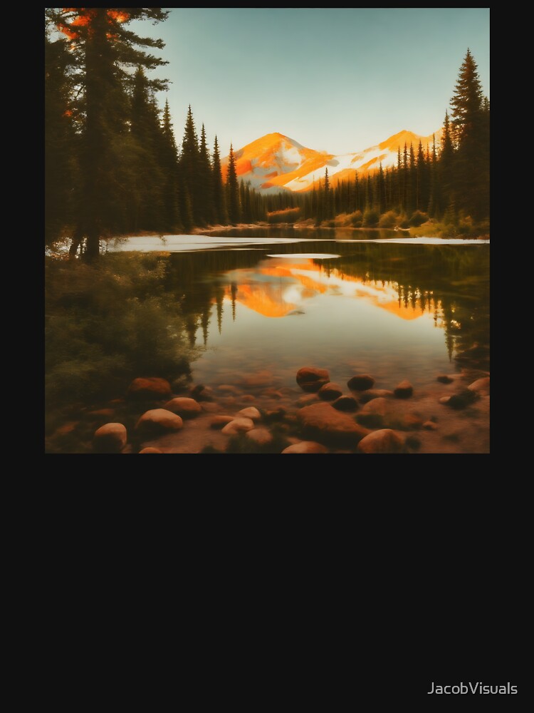Lake Landscape with Mountains and Forest in Vintage Style by JacobVisuals