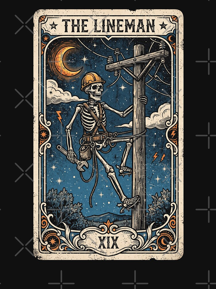 Lineman Skeleton Halloween Vintage Tarot Card Occult by MTRBSK11