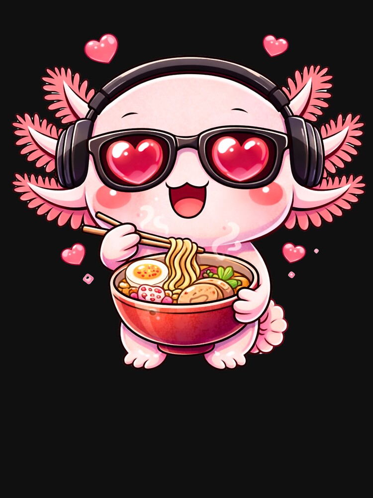 Ramen Love Axolotl – Cute Kawaii Axolotl Eating Ramen Anime Food Lover Design by ColorSplash123