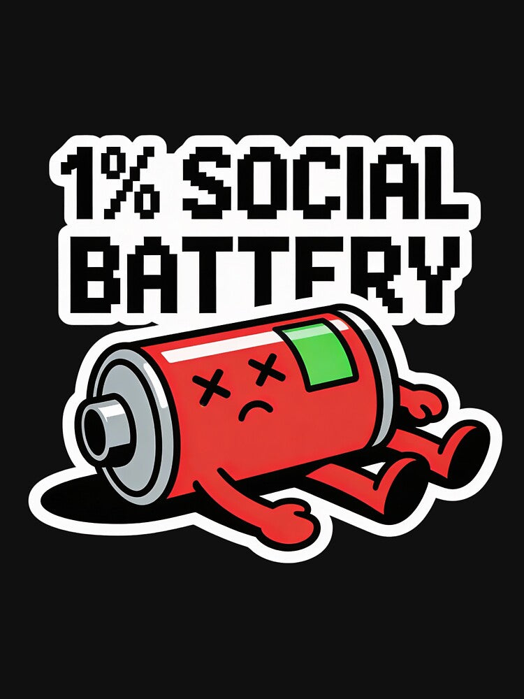 1% Social Battery – Funny Low Energy Meme Battery Cartoon by IODesignsofficial