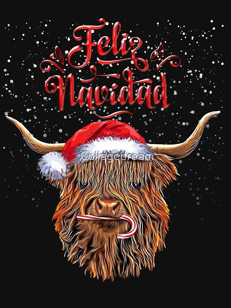 Christmas highland cow, and Feliz Navidad! Highland Cow, Christmas sweater, nativity day by Collagedream
