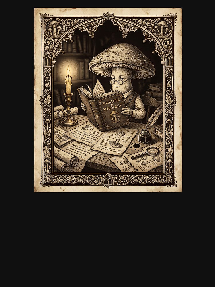 Dark Academia Mushroom Reading Book Vintage Gothic T-Shirt by Egyptian king ⭐⭐⭐⭐⭐