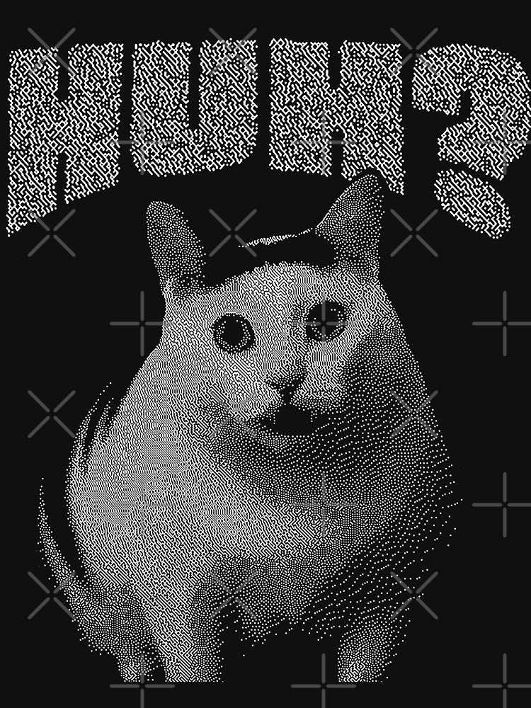 HUH Funny Confused Cat Meme Graphic Dither Style Women Men by zalderian100