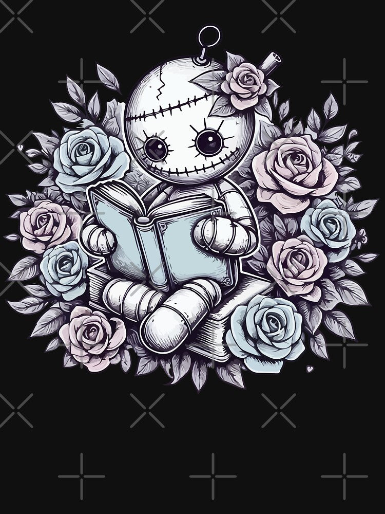 Cute Pastel Goth Voodoo Doll Reading Book by TomFrontierArt
