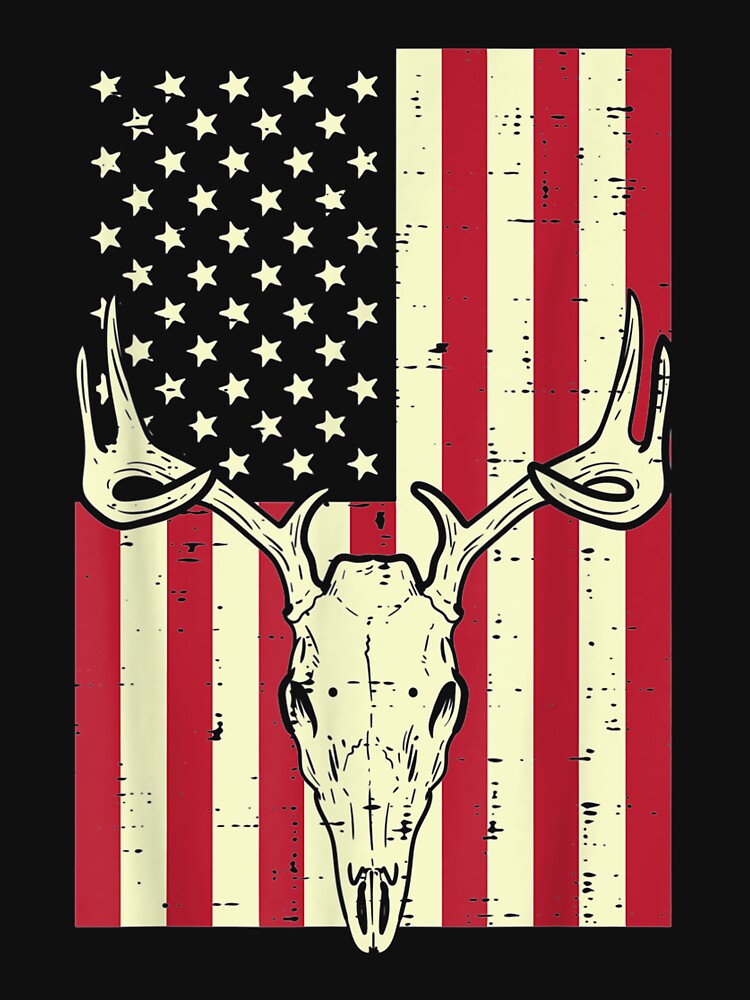 American Flag Deer Skull Vintage Hunting Patriotic Hunt Dad by ScottSlade