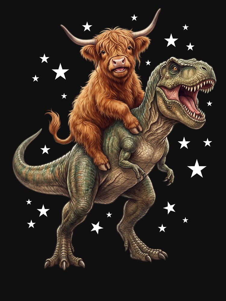 Funny Highland Cow Riding T Rex Dinosaur Animal Lover by TerryConnells