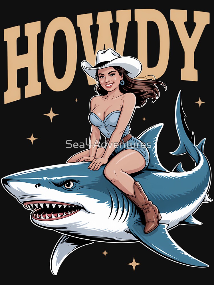 Cowgirl Riding Shark Funny Western Aesthetic by Sea4Adventures