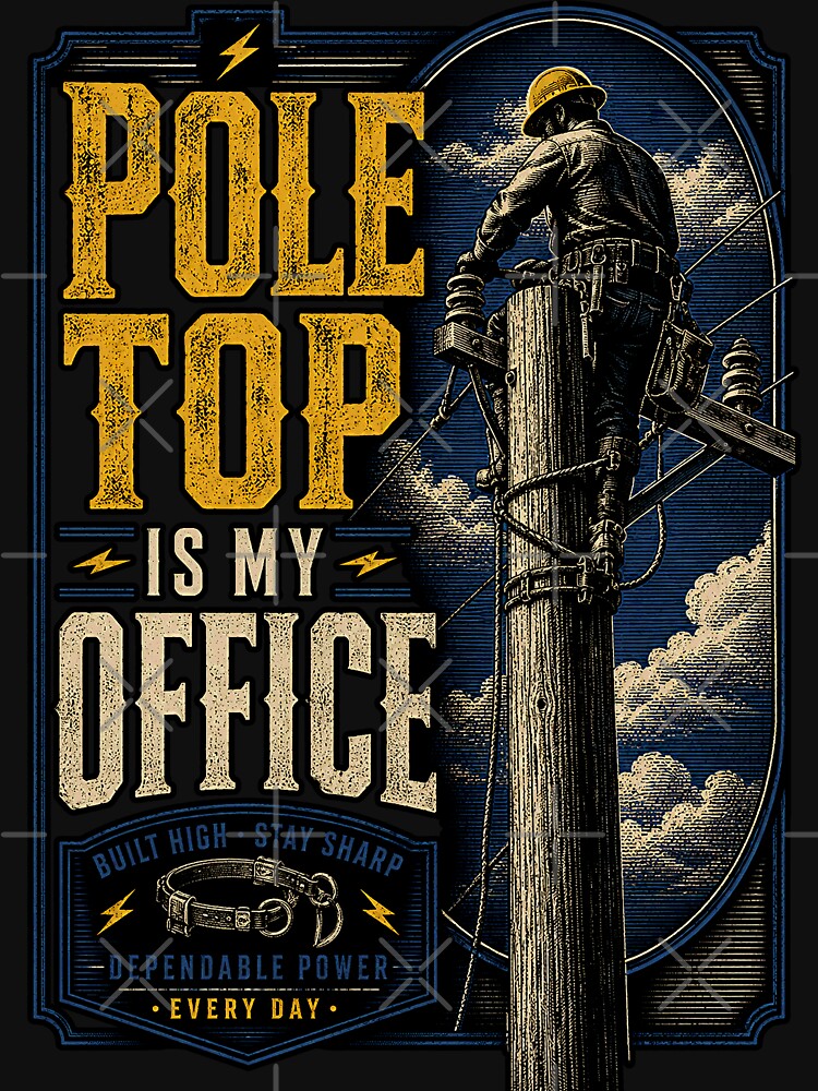 Retro Lineman Engraving - Pole Top Is My Office by RoyalOrderGallery