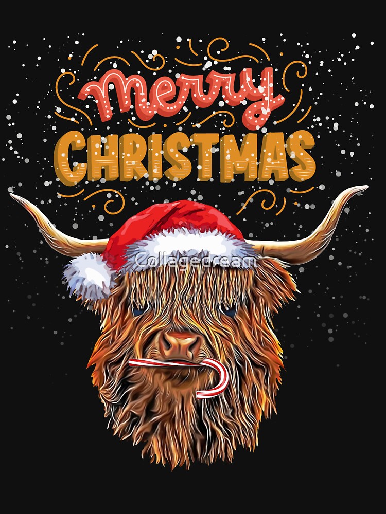 Highland cow and Merry Christmas, Christmas sweater with cute Highland Cow, for nativity day by Collagedream
