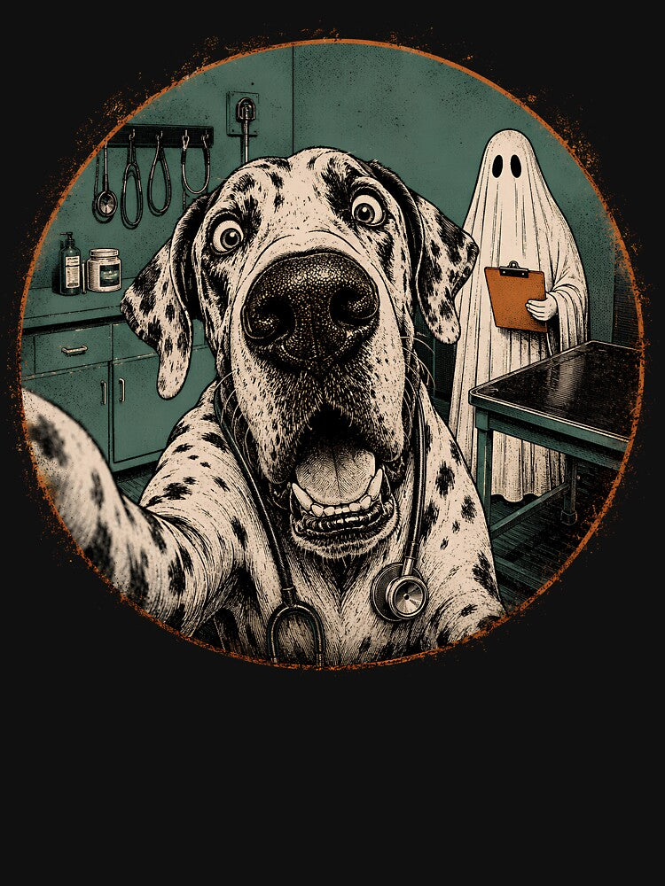 Vet Tech Dog Ghost Halloween Funny Great Dane Veterinary Selfie by StyleGlimpse