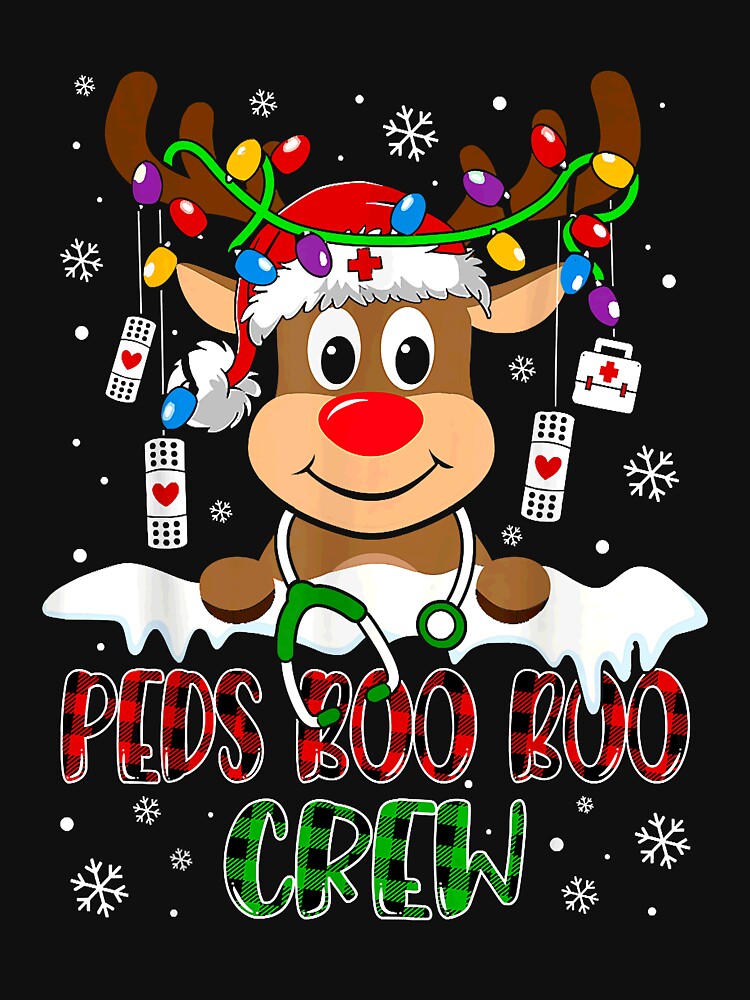 Peds Nurse Boo Crew Reindeer Nurse T-Shirt, Buffalo Plaid Christmas T Shirt, Nurses Gift, Stethoscope Xmas Nurse, Nurse Life Shirt by kentonwillia