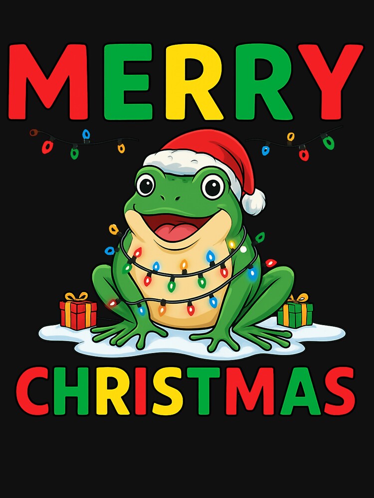 Merry Christmas Cute Frog Tangled in Lights Funny Santa Hat by haitrieuic96