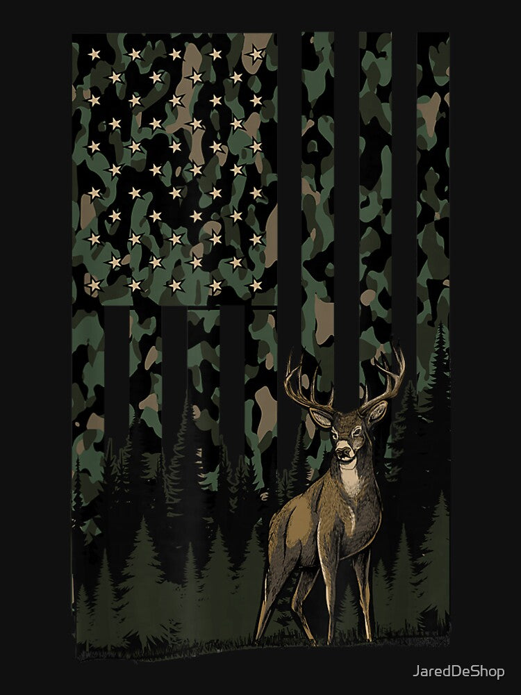 Camo Deer American Flag Graphic Hunting Gifts Men Dad Boys by JaredDeShop