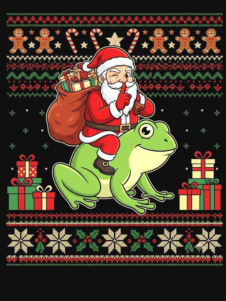Santa Riding a Frog Funny Ugly Christmas Sweater by MiALopezArt