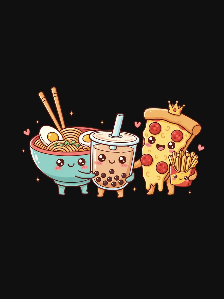 Kawaii Food Friends Cute Ramen Bubble Tea Pizza Fries Funny Design by ColorSplash123