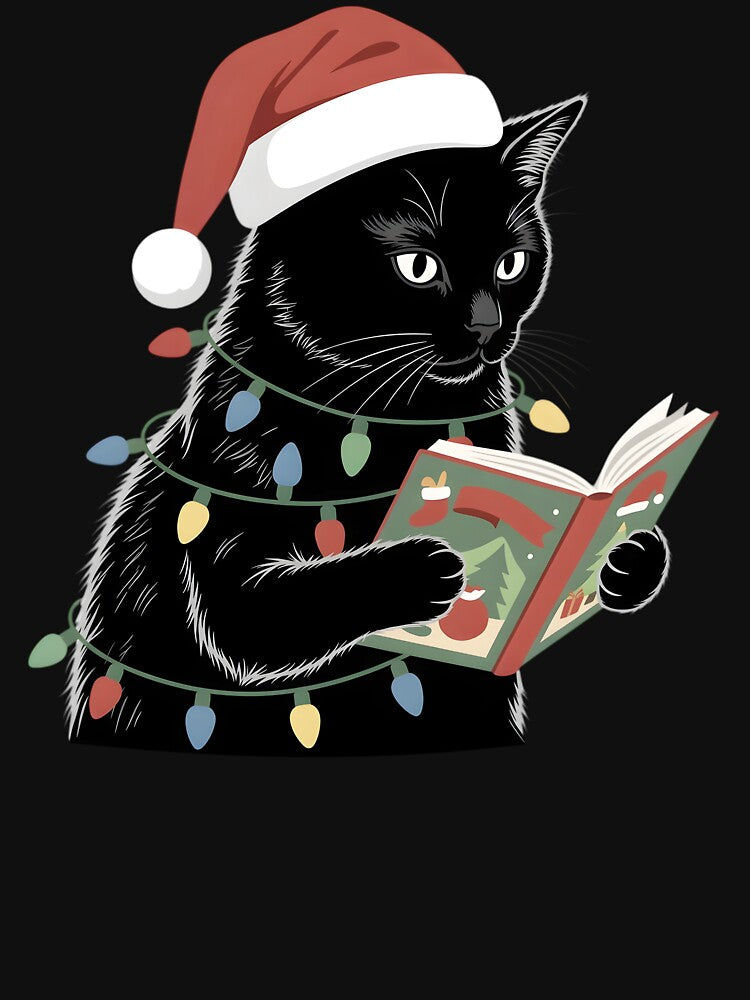 Black Cat Reading Book Lover Christmas Lights Bookworm by clothesy7
