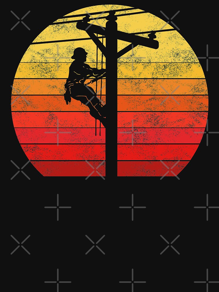Retro style Silhouette Power Pole Electrician Linemen Gift by allsquarestudio