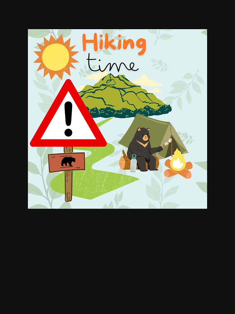 Camping Bear with Warning Sign - Hiking Time Illustration by MSHobbies