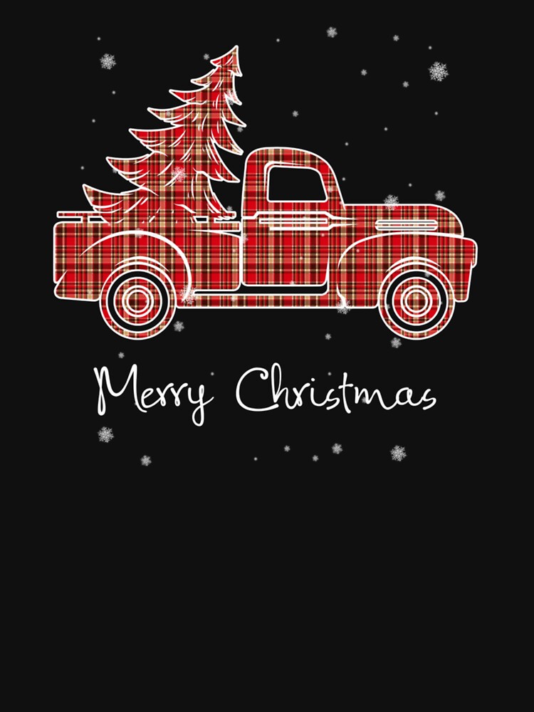 Merry Christmas Buffalo Truck Tree Red Plaid by johnsimonart