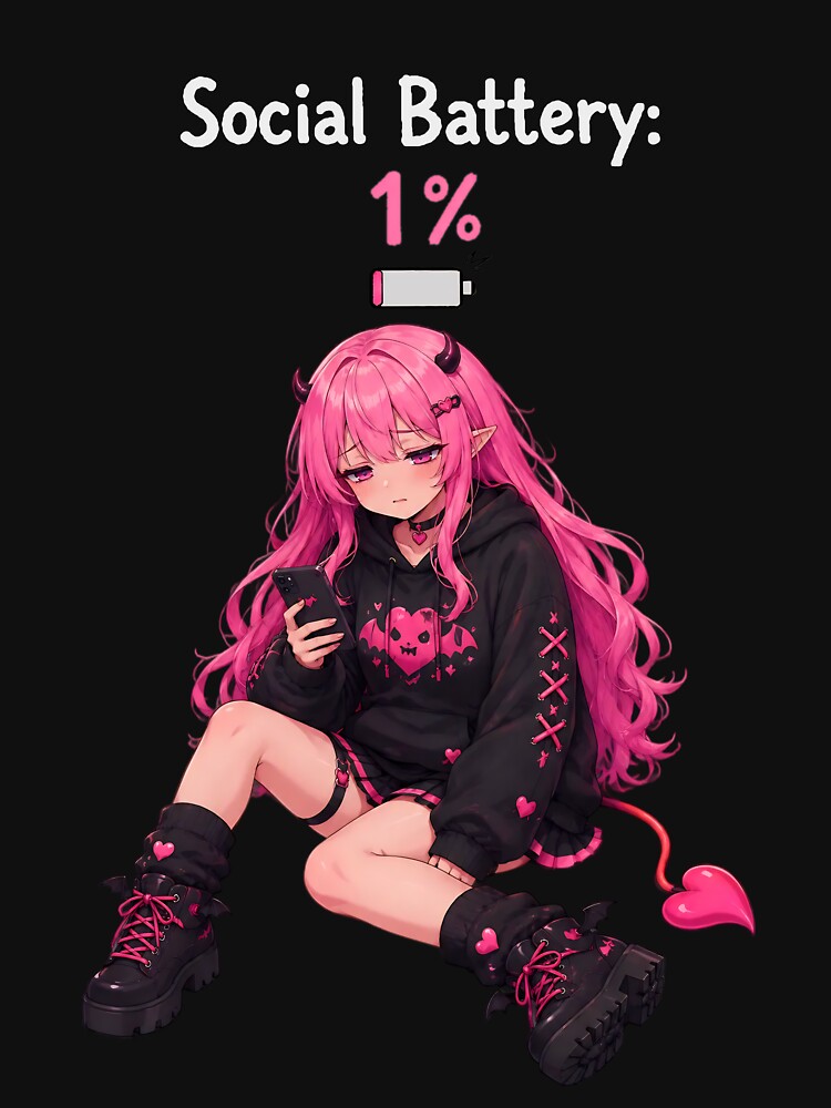 Social Battery 1% – Cute Tired Introvert Demon by Noxie Cozy Studio