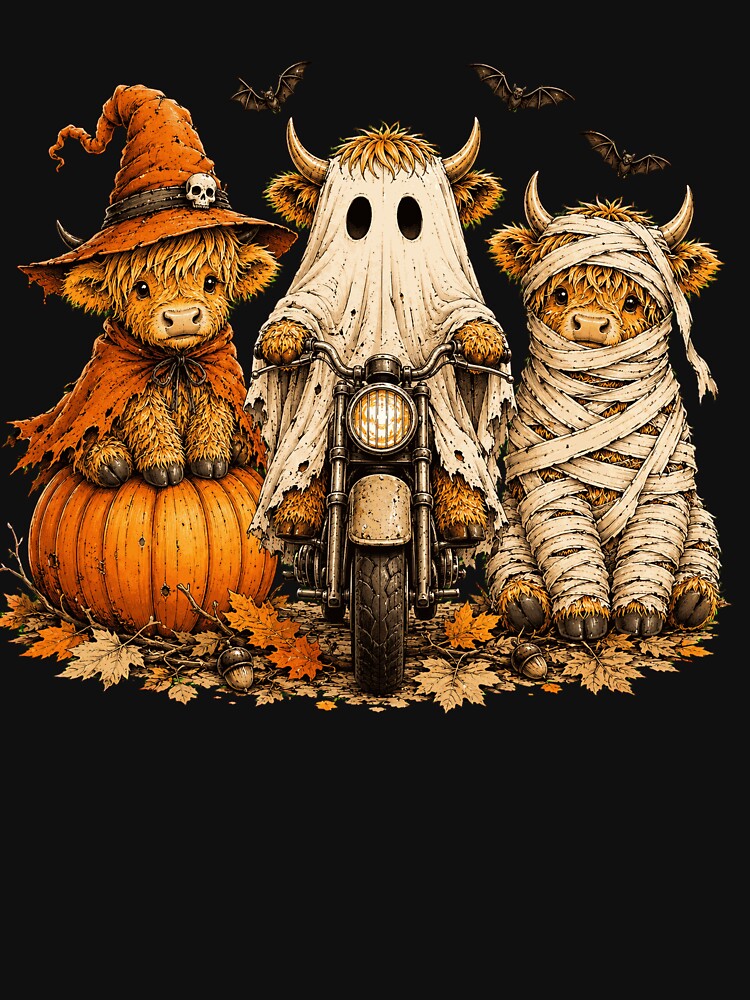 Cute Highland Cows in Funny Halloween Costumes by VioletNance
