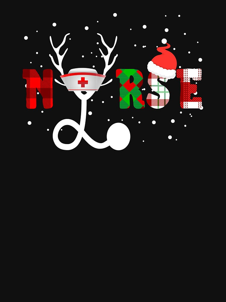 Nurse Christmas Santa Hat Snow Stethoscope Reindeer Buffalo Plaid by BuynPose