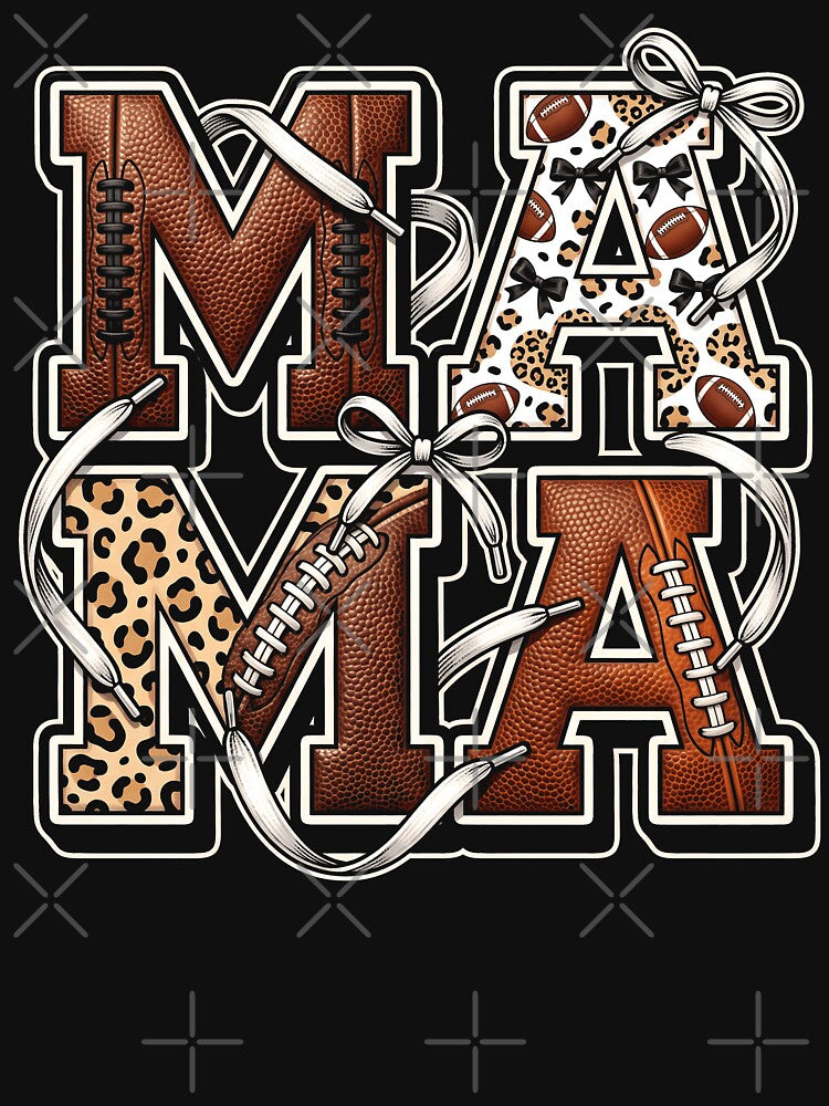 Mama Football Leopard Bow Varsity Letter Retro Sports Mom Design by ArcaneArtistry