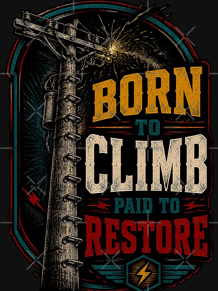 Retro Lineman Engraving - Born to Climb Paid to Restore by RoyalOrderGallery