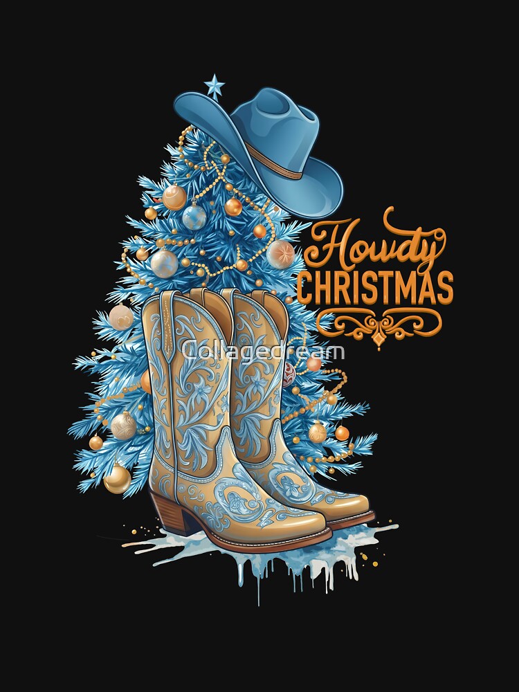 Howdy Christmas to everyone with cowgirl boots, western style, country,horseback, riding, horse owner, farmer, western by Collagedream