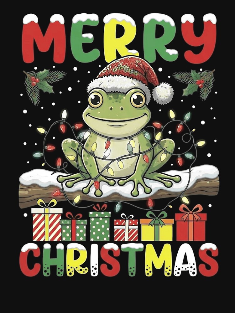 Merry Christmas Frog Tangled in Colorful Holiday Lights by MiALopezArt